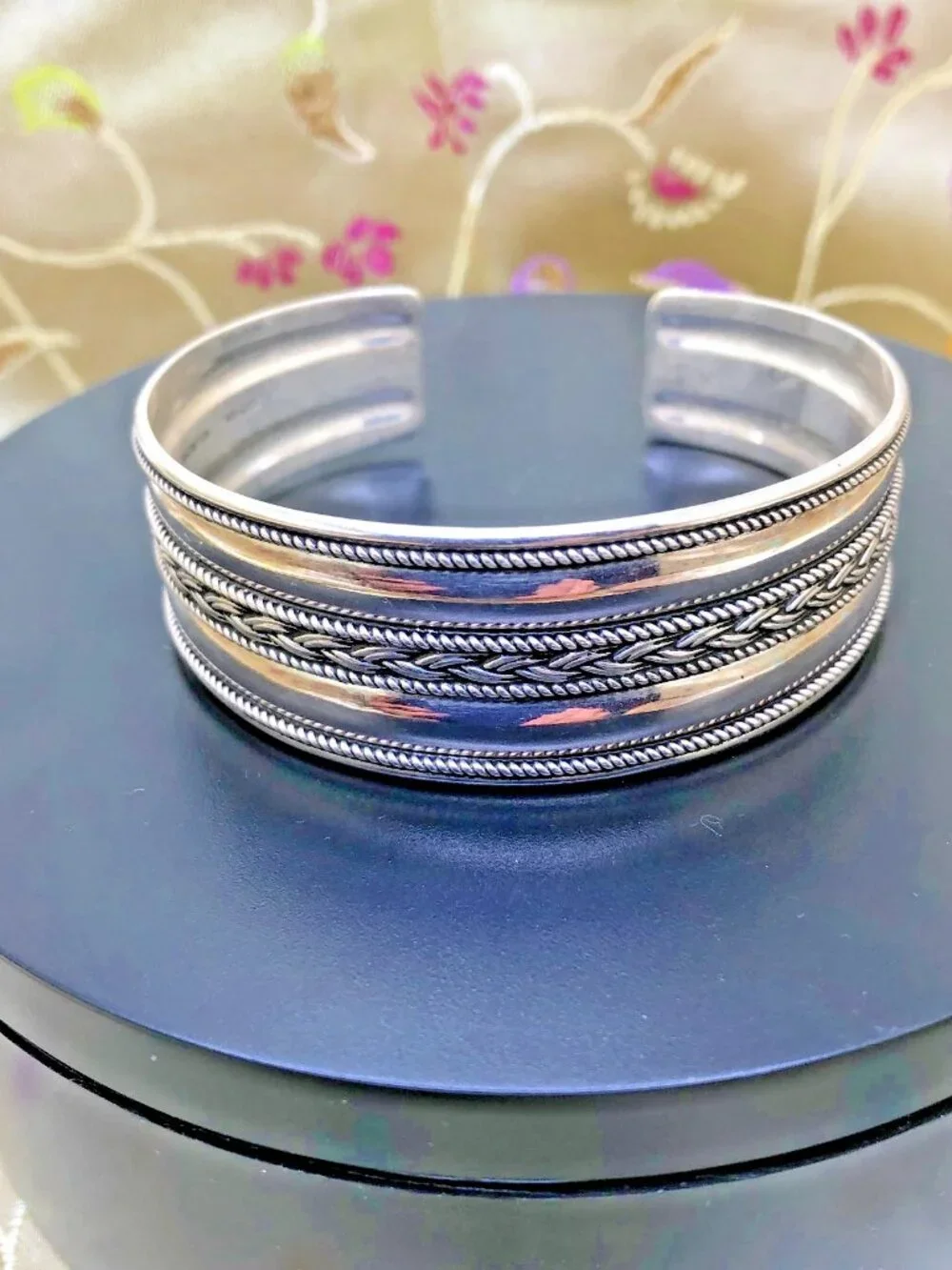 Sterling Silver 925 BA SUARTI BALI INDONESIA Braided Woven Cuff Bracelet, 3 rows